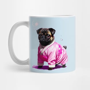 Tranquil Pug in Pink Hanbok Enjoying the Serenity of Moonlight Mug